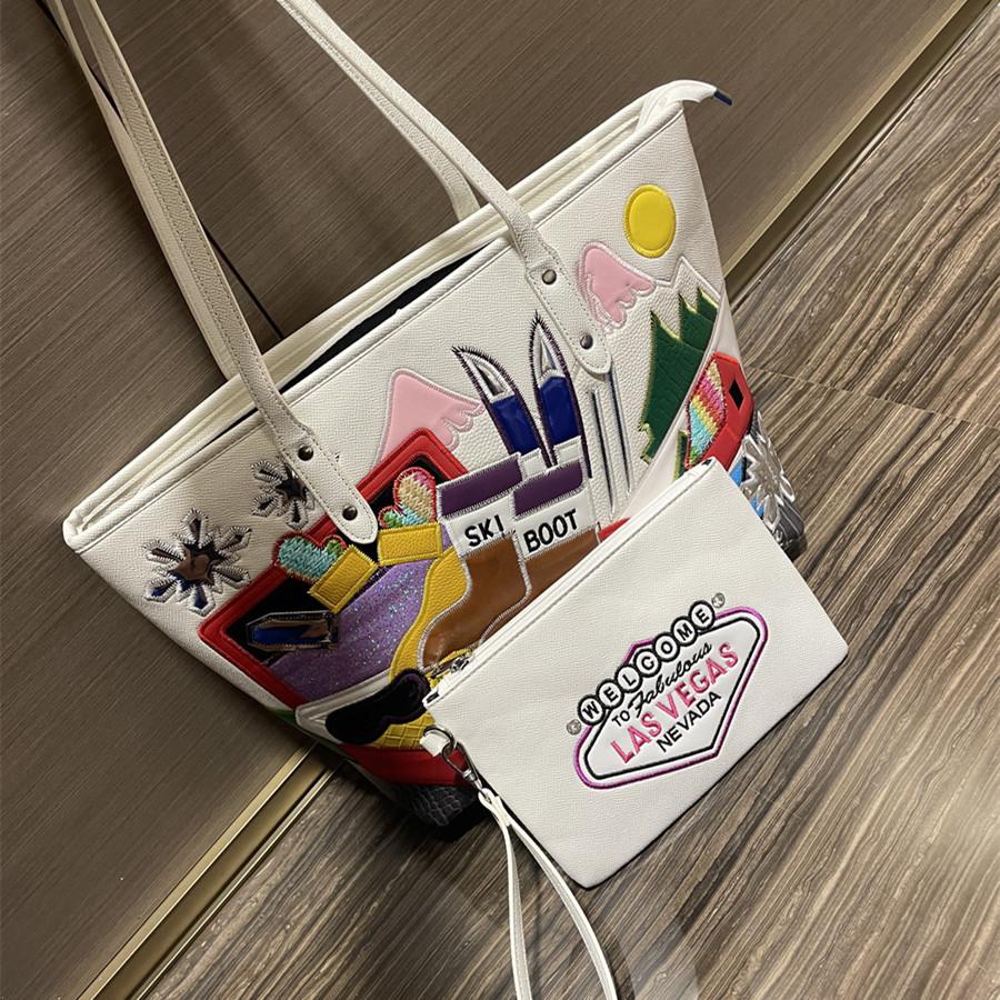 Women'S Shoulder Bag Splicing Embroidery Trendy Bag Versatile Large Capacity Tote Bag Shopping Bag