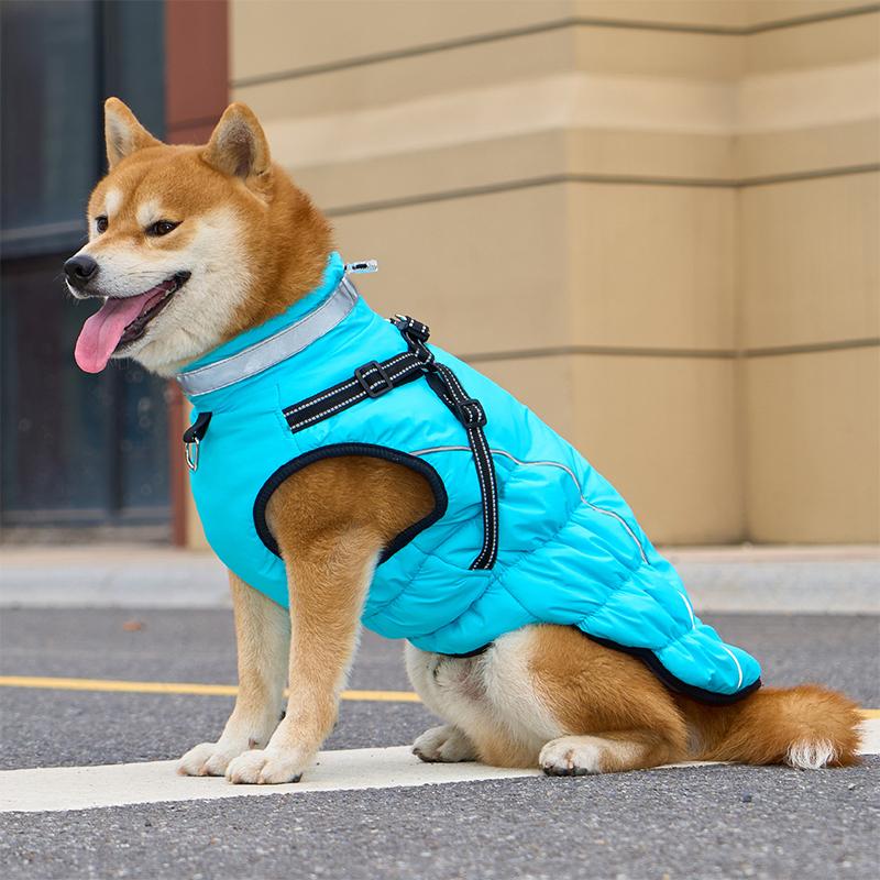 Winter Warm Fleece Coat for Medium Large Dogs Night Reflective Harness Jacket Windproof Coldproof Pet Apparel Winter Vest