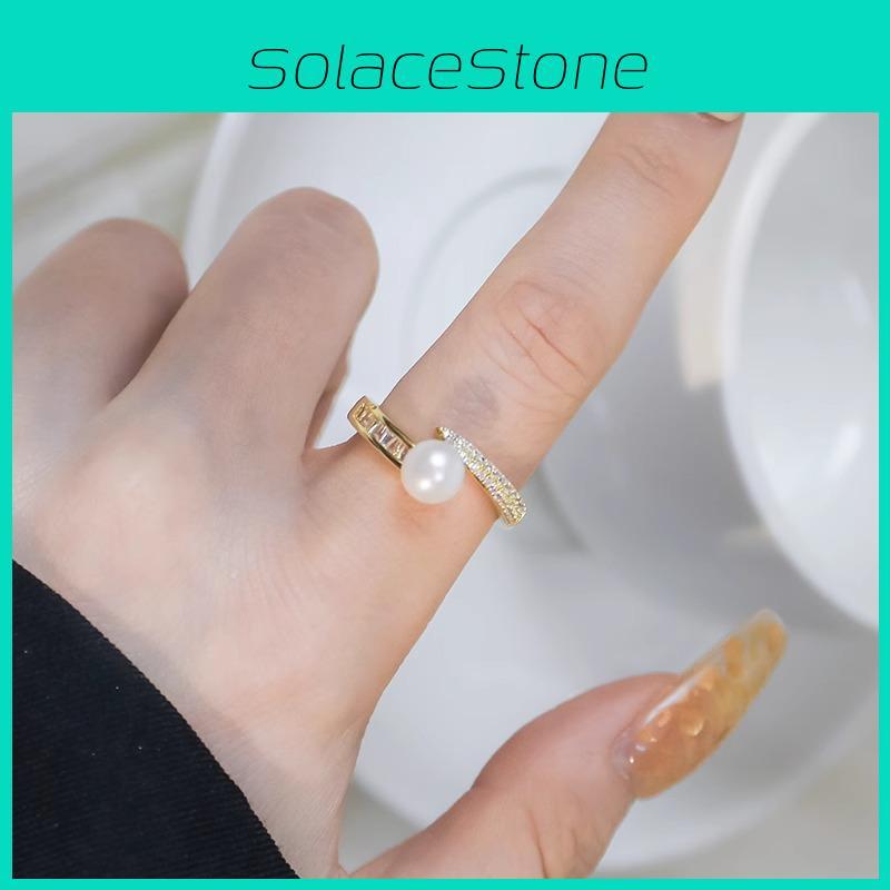 Sophisticated And Eyecatching Pearl Zircon Open Ring Perfect For Any Occasion