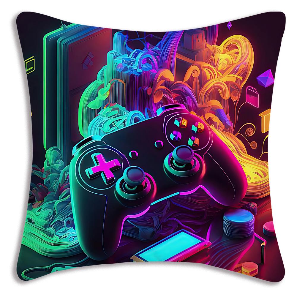 Hot Colorful Game Gamepad Pillow Covers Cartoon Sofa Decorative Home Double-Sided Printing Short Plush Cute Cushion Cover