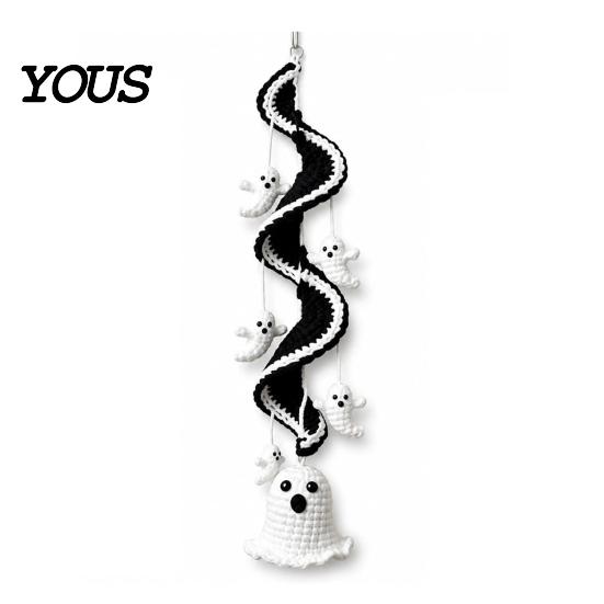 Creative Hobby Gift Halloween Spiral Crochet Hanging Ornament DIY Kit, Pumpkin Ghost Bat Family Crafting Supplies Black Cat Complete Craft,