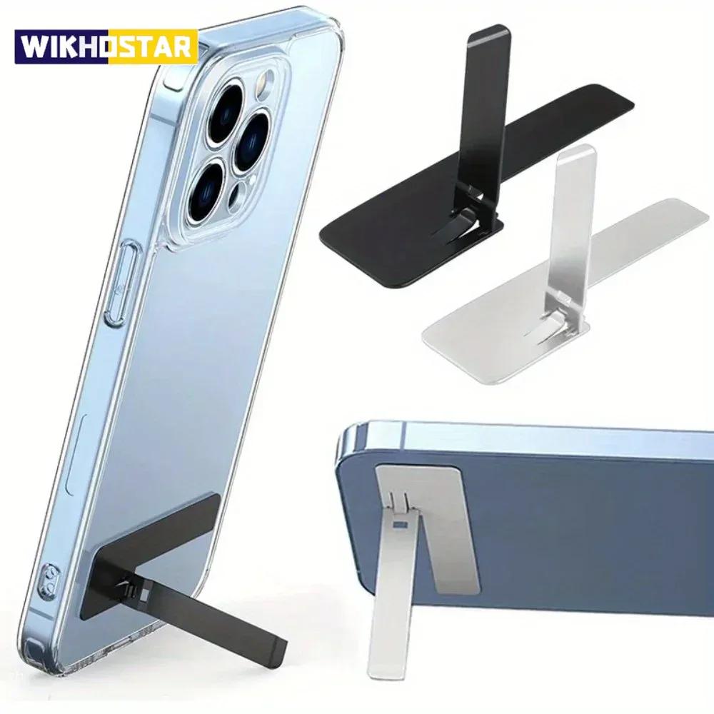 2pcs Ultra Thin Mini Phone Kickstand Universal Desktop Phone Holder Stand Metal Steel Folding Desk Bracket for iPhone/ Samsung