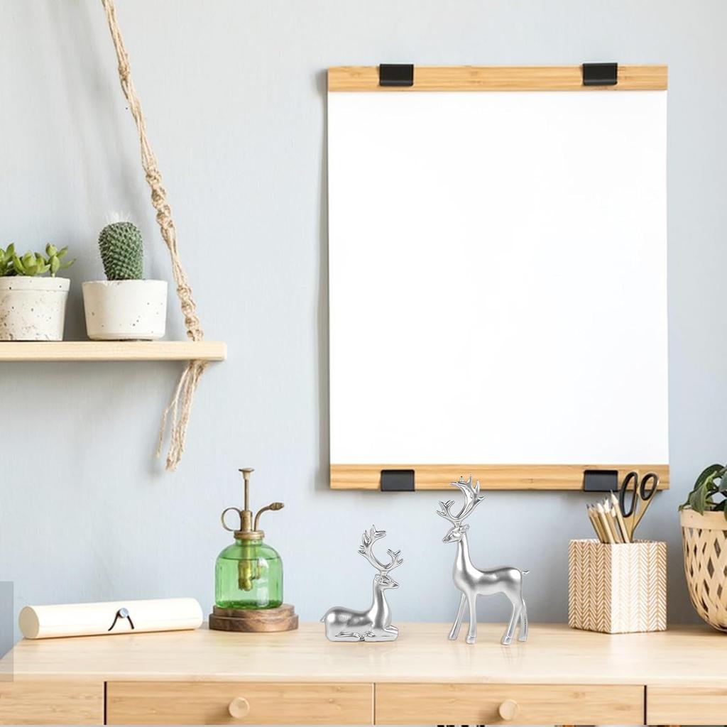 2 Pcs Christmas Reindeer Sculpture, Resin Elk Statues Deer Decorations for Home, Office, Bookshelf TV Stand, Living Room (Silver)