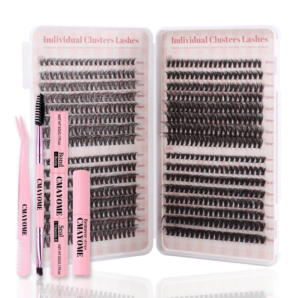Large Capacity DIY Eyelash Extension Set: Natural Thick D Curl Segmented Self-Grafting Single Cluster Blossom Lashes