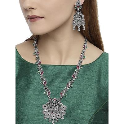 ZAVERI PEARLS Antīka sudraba toņa tempļa kaklarotu komplekts sievietēm