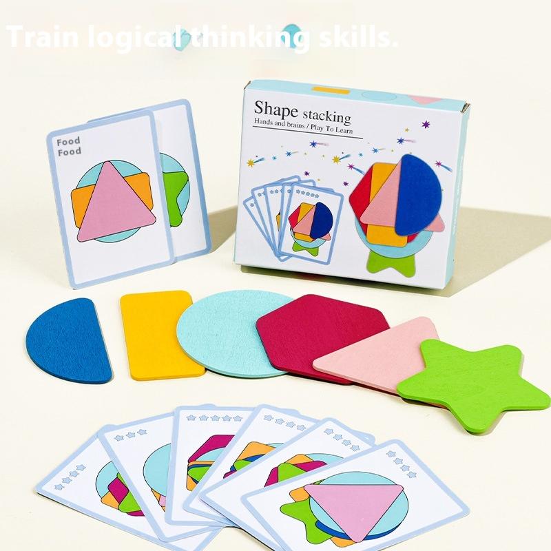 1 Set Fun Shape Stacking Puzzles Educational Toys Wooden Geometric Shapes Stacked Color Recognition Games