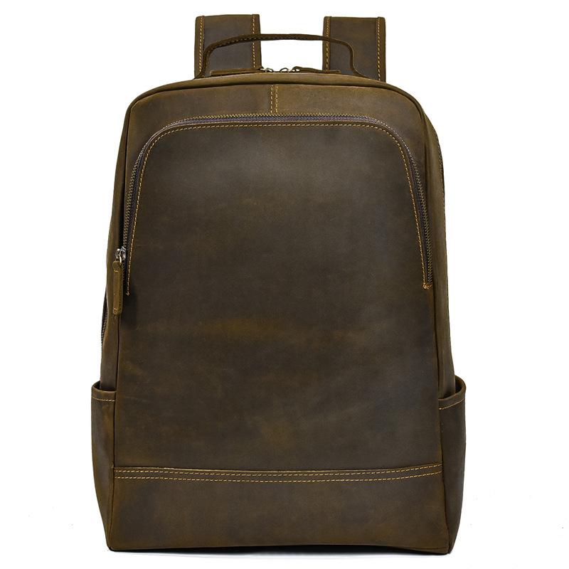 Retro First-Layer Cowhide Men'S Backpack Crazy Horse Leather Large-Capacity Backpack Leisure Student Schoolbag Genuine Leather Travel Bag