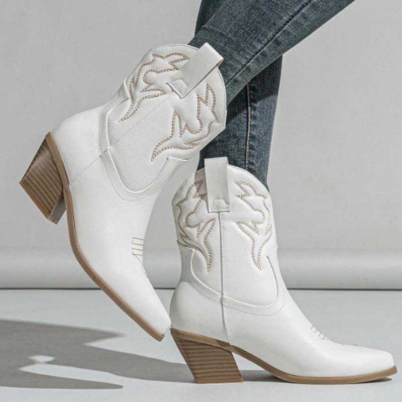Western boots embroidered denim 2025 new large size knight boots medium tube Martin boots Chelsea boots short boots children