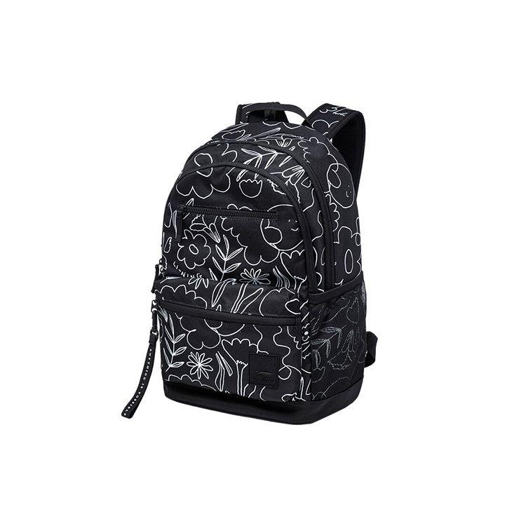Li Ning Sports Lifestyle Series All Over Print Polyester Backpack Unisex Backpacks Black ABST155-1