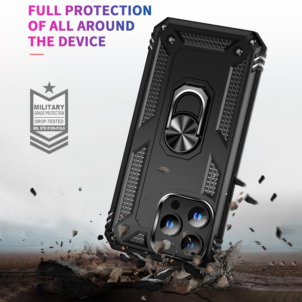For iPhone 15 Pro Kickstand Phone Case PC+TPU Cover with Built-in Magnetic Holder Metal Sheet