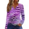 Women's Casual Long Sleeve Halloween Print V-Neck T-Shirt with Decorative Buttons