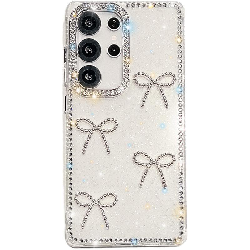 Suitable for Samsung S25UltraA17/A56 Protective Case with 3D Bow and Sparkling Diamonds, IMD Phone Case 17ProMax