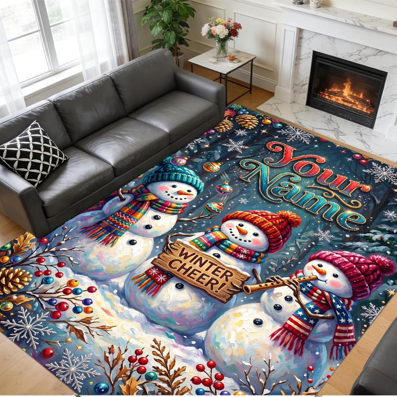 Christmas Custom Name Printed Square Area Rug Soft Non Slip Floor Carpet For Bedroom Holiday Gift