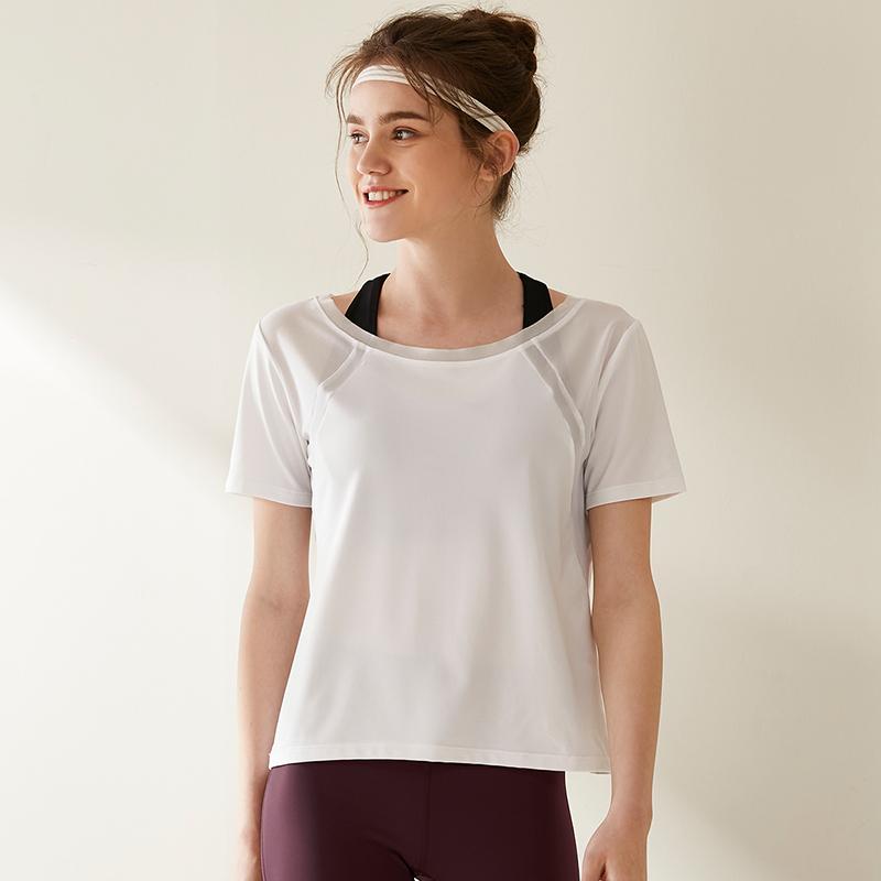 BWELL Quick Drying Thin Patchwork Top, Loose Summer Breathable Fitness Yoga Short Sleeved Running Clothes, Sports T-shirt for Women
