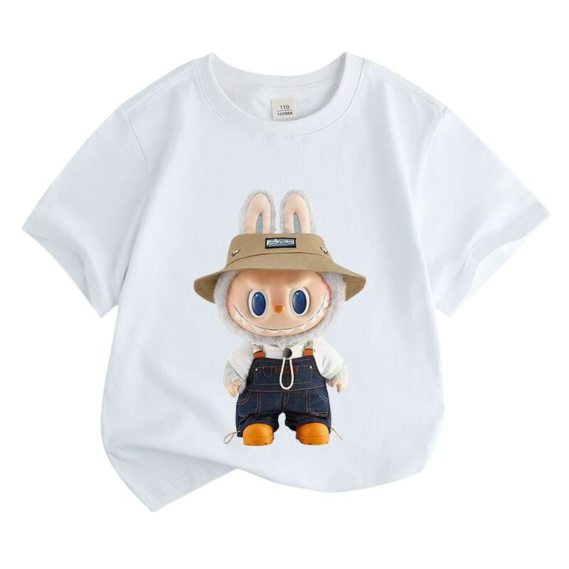 Labubu Children's T-shirt Cute Monster Cartoon Girl Round Neck Short Sleeved T-shirt Fashionable Versatile Style Top