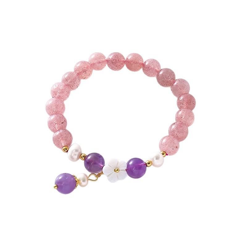Strawberry crystal bracelet, shell flower pearl amethyst bracelet. Bangles Women Fashion Jewelry accessories Gift