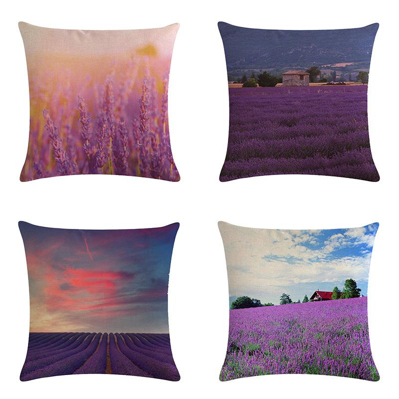 Purple Landscape Lavender Collection Digital Printing Short Plush Pillow Covers For Car Sofa Office Cushion Cover Home Goods