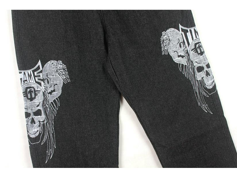 Men's Hip-Hop Street Dance Jeans: Trendy, Embroidered Skull, Straight, Loose, Casual Skateboard Pants, Plus Size Available.