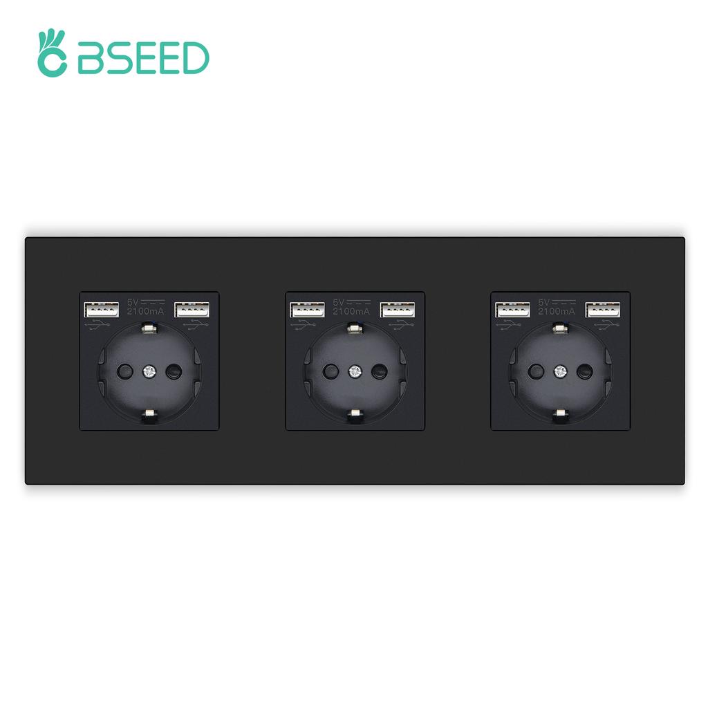 BSEED Einzelne EU-Wandsteckdose Doppel-USB-Steckdosen Typ C Dreifache Steckdosen Vier Steckdosen USB-C-Anschluss 2,1A Kunststoffrahmen