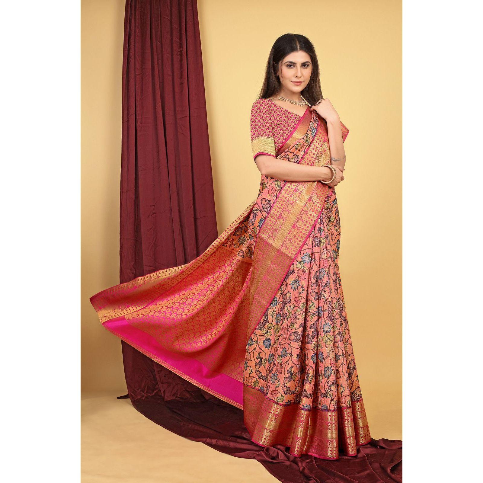 

Индийский традиционный мягкий шелк личи с золотым дизайном яри и великолепным красивым богатым паллу