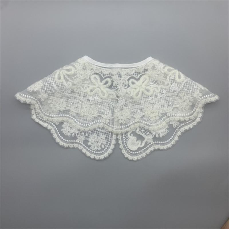 Fashion Detachable Fake Collar Faux Pearl Button Shawl Wrap Women Embroidery Floral Sequins Necklace Lightweight Capelet
