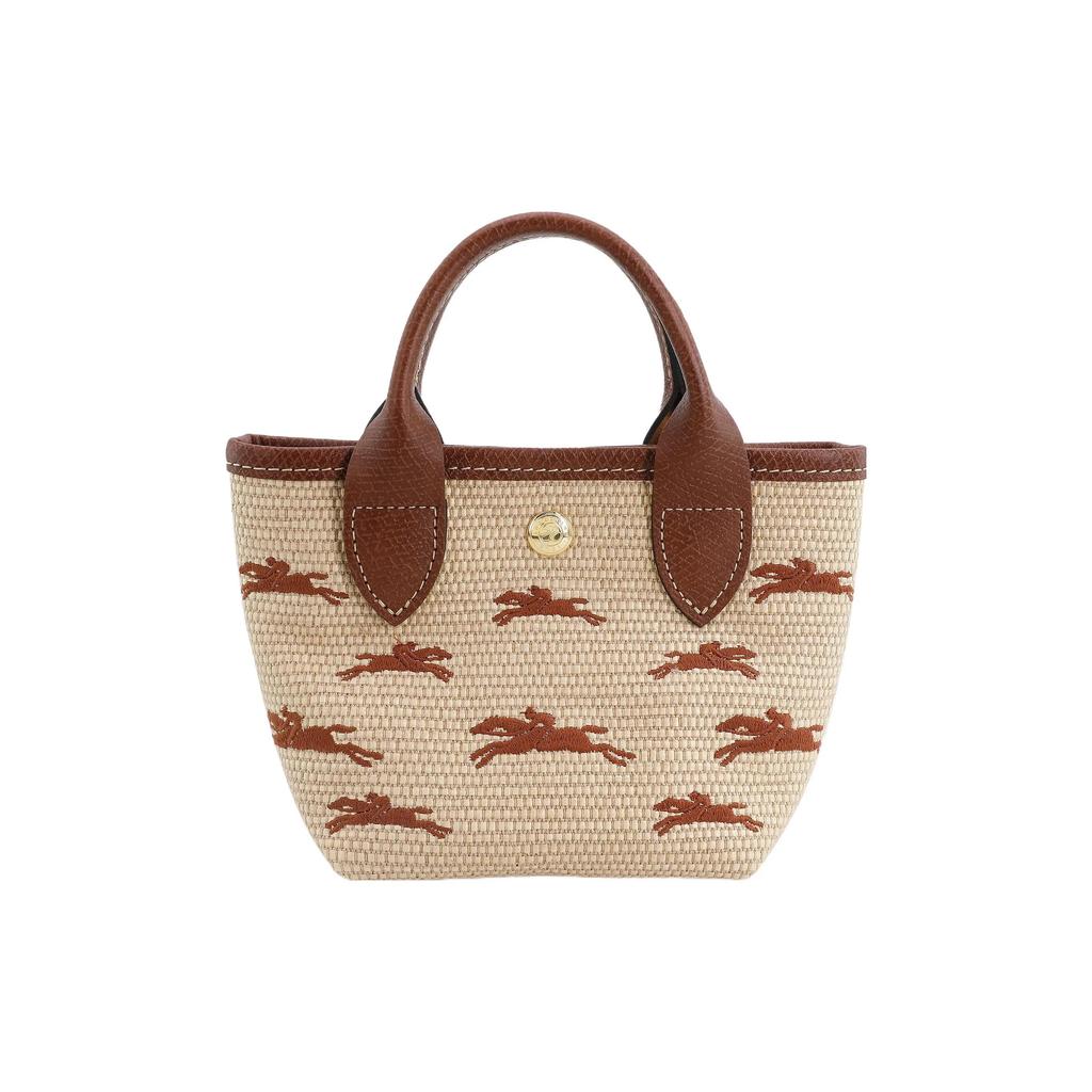 LONGCHAMP Le Panier Pliage Cow Leather Trim Shoulder Bag , Crossbody Bag , Handbag Mini Women's Beige Brown (Unisex) Handbags 10206HCF035
