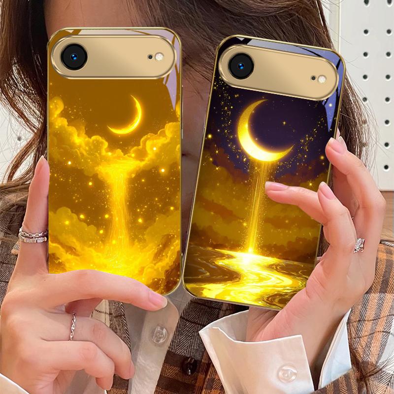 The golden moonlit sky For IPhone 17Pro Max 16 17 Pro oMax 15 Pro 14 13 Plus 12Mini 11ProMax XR 16E Air Golden glass phone case