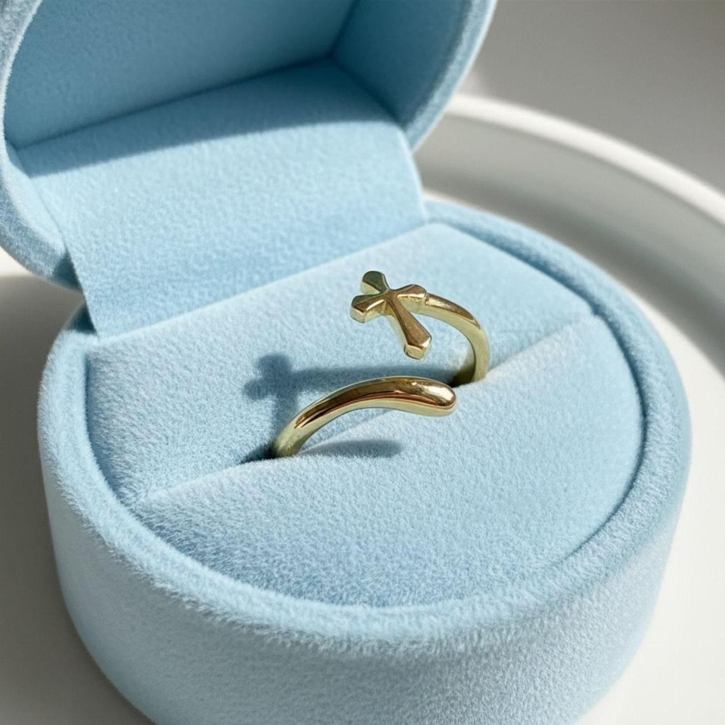 925 Sterling Silver Gold Vermeil Open Cross Adjustable Women Ring