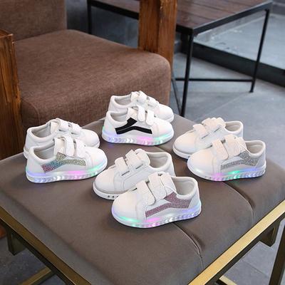 Children Kid Baby Girls Boys Striped Bling Flat Led Luminous Sport  Shoes