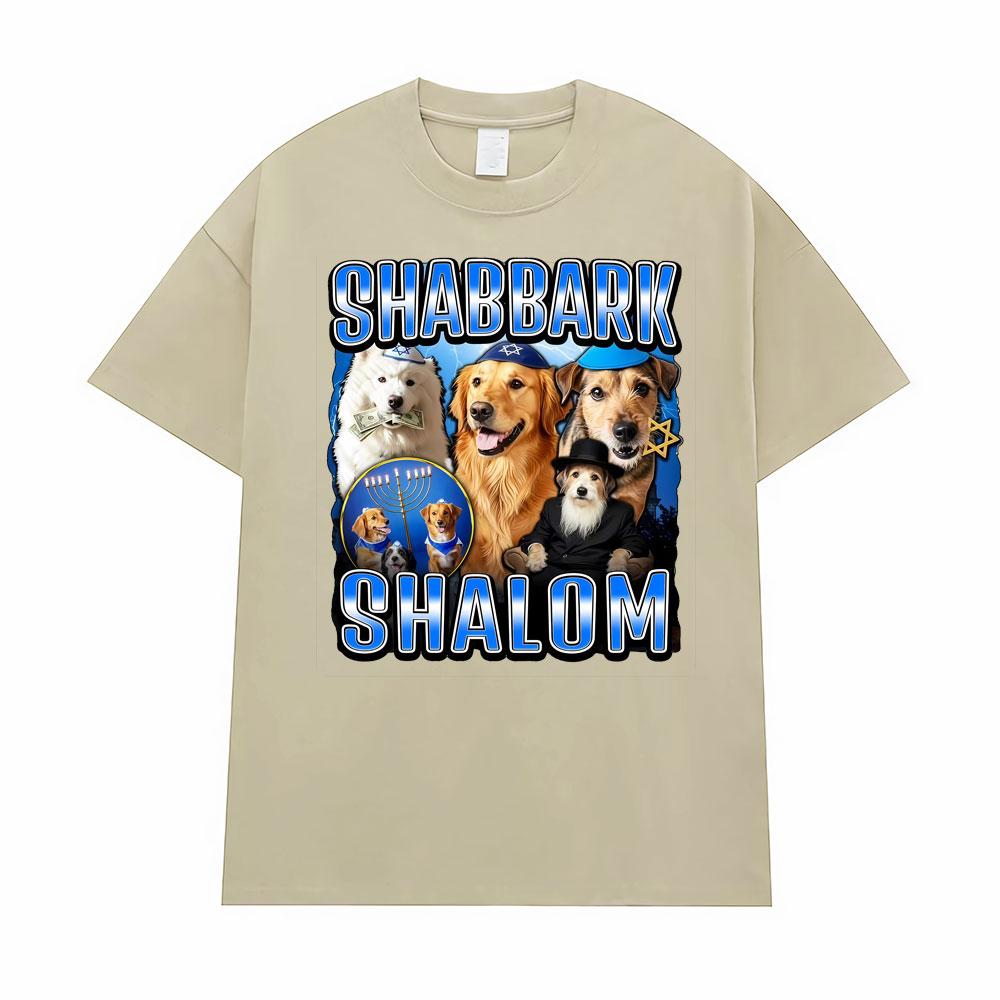 Vintage Classic Shabbark Shalom Jewish Dog Print T-Shirt Unisex Women Oversized Loose Short Sleeve T Shirts Casual Fashion T-Shirts