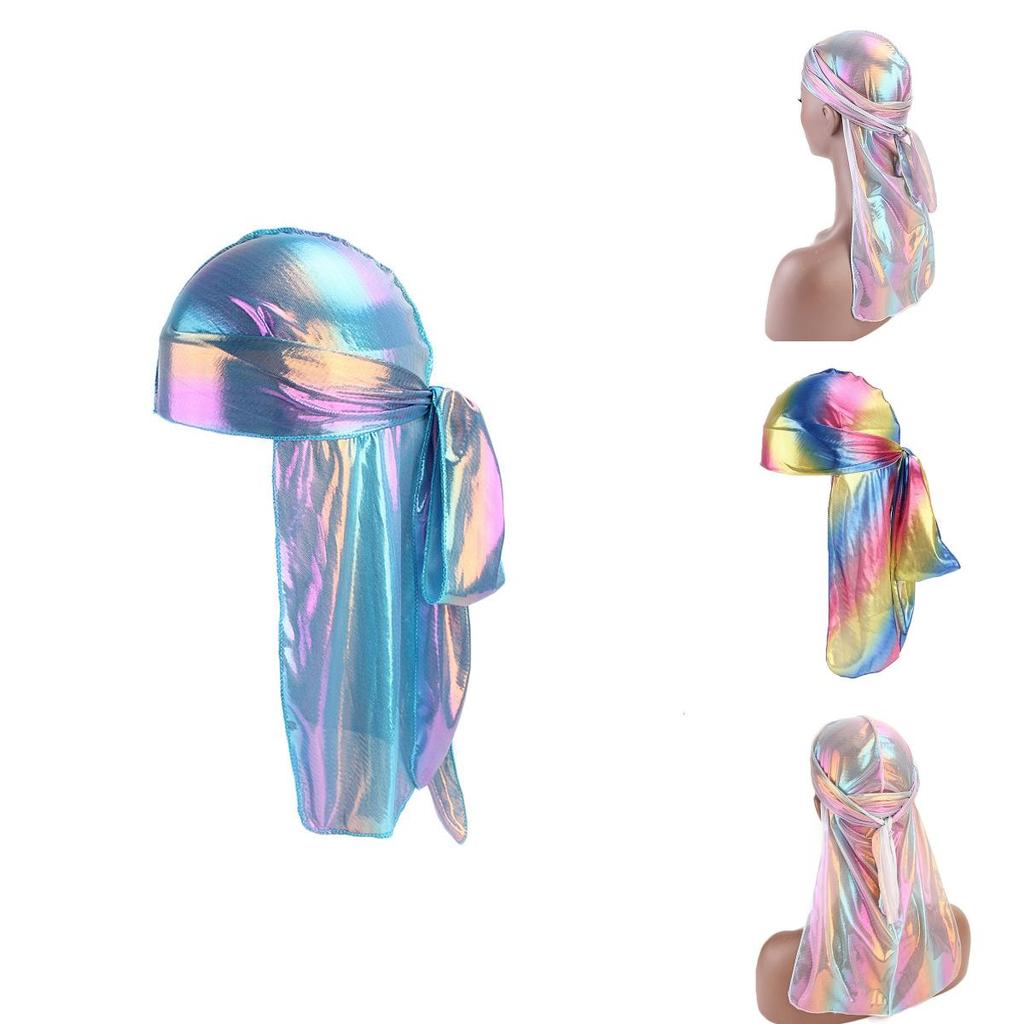 Männer Frauen Laser Bandana Turban Hut Mit Glitzer Regenbogen Stirnband Und Verstellbarer Passform