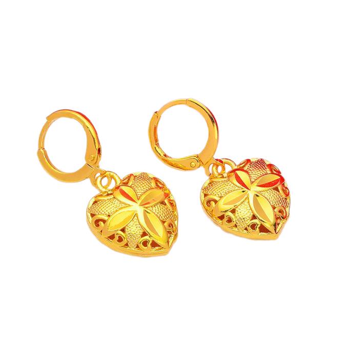 Vietnam Sa Gold Women's Small Heart Earrings - Peach Design