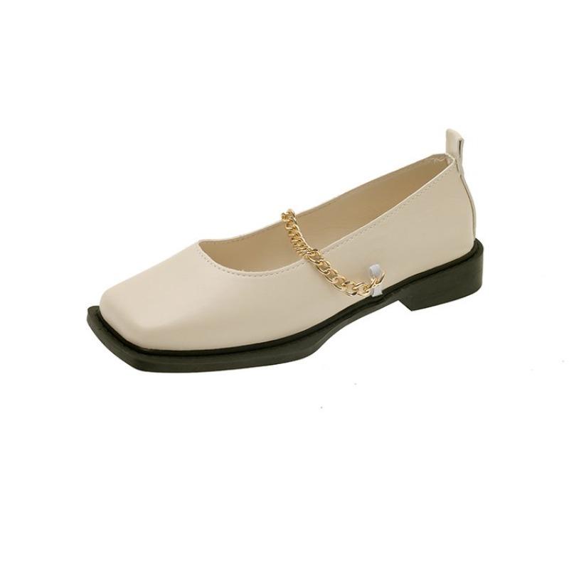 Square Toe Women's Loafers Shoes Flats Designer Chain Shallow Shoes 2026 New Spring Dress Sandals Cozy Walking