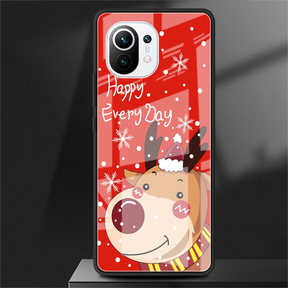 Glass Case For Xiaomi Poco X3 NFC 11 Lite 11T F3 M3 For Redmi Note 11 10 9 8 Pro 10S 9S 9A 9C Phone Cover  Snow Merry Christmas