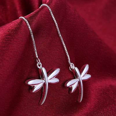 925 Silver Dragonfly Long Chain Dangle Earrings For Women Silver Jewelry