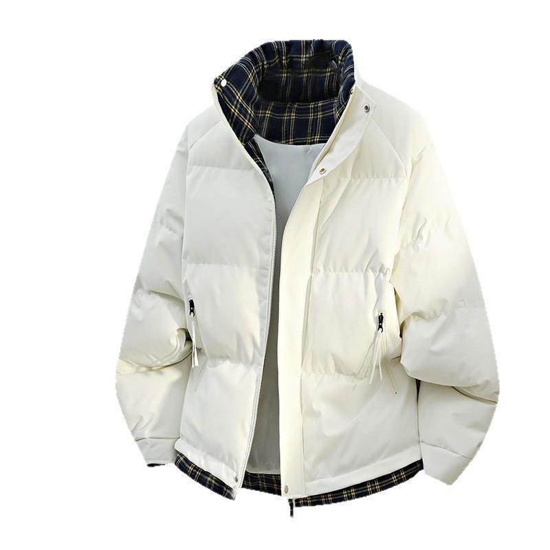 Stylish Patchwork Color Block Winter Cotton Jacket - Warm, Loose, Comfortable Stand Collar Coat.