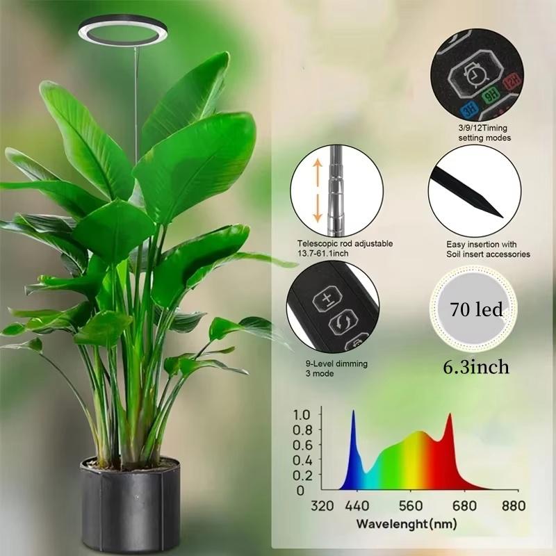 Grow Lights Indoor Plants LED Ring Grow Lights Height Adjustable USB Telescopic Tube Ground Inserted Flower Potted Seedling Lamp