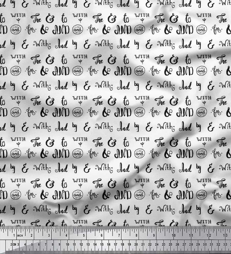 Soimoi Black Japan Crepe Satin Fabric To The End Text Printed Craft Fabric by the Metre 42 Inch