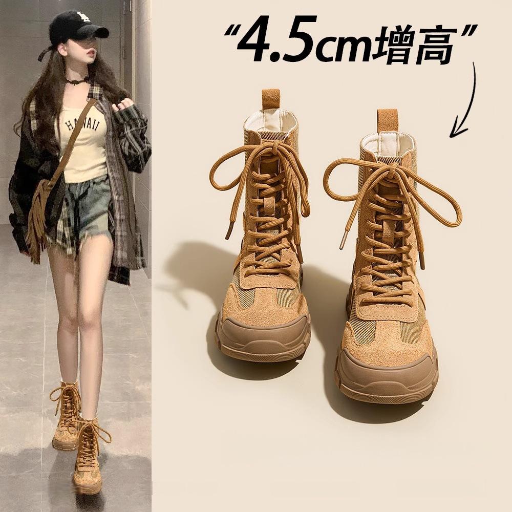 Outdoor mountaineering Martin boots women's 2025 autumn platform breathable rhubarb boots hiking desert canvas shoes