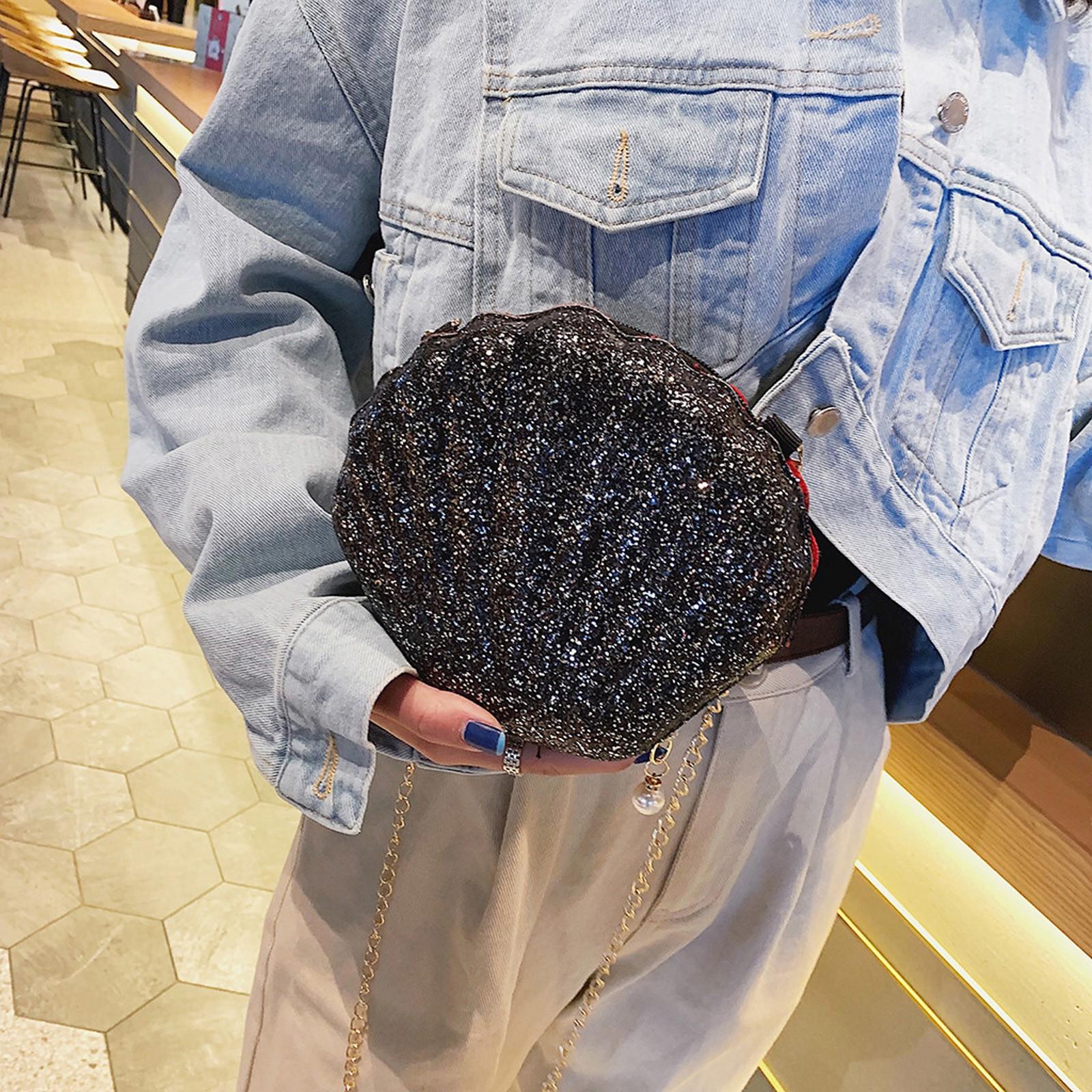 

Женская сумка через плечо, стильная женская сумка с блестками для макияжа, корейская модная сумка через плечо с цепочкой