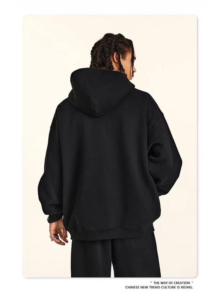 Double Zipper Hooded Cardigan, 420g Large European Size, 100% Cotton, Spring/Autumn, Trendy Loose Jacket