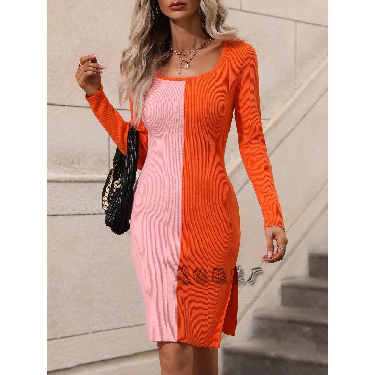 

2024 Осень и зима Новый пуловер Вязаный однотонный темпераментный дорожный свитер с цветными блоками, прямой свитер-труба для женщин XL