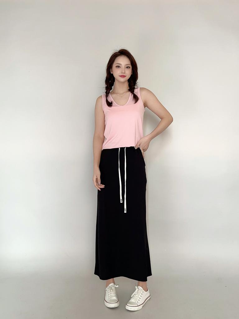 Modal Tanktops mit tiefem U-Ausschnitt und langer Rock Einfarbig Homewear 2-teiliges Set Locker Lässige Kleidersets Damen-Set