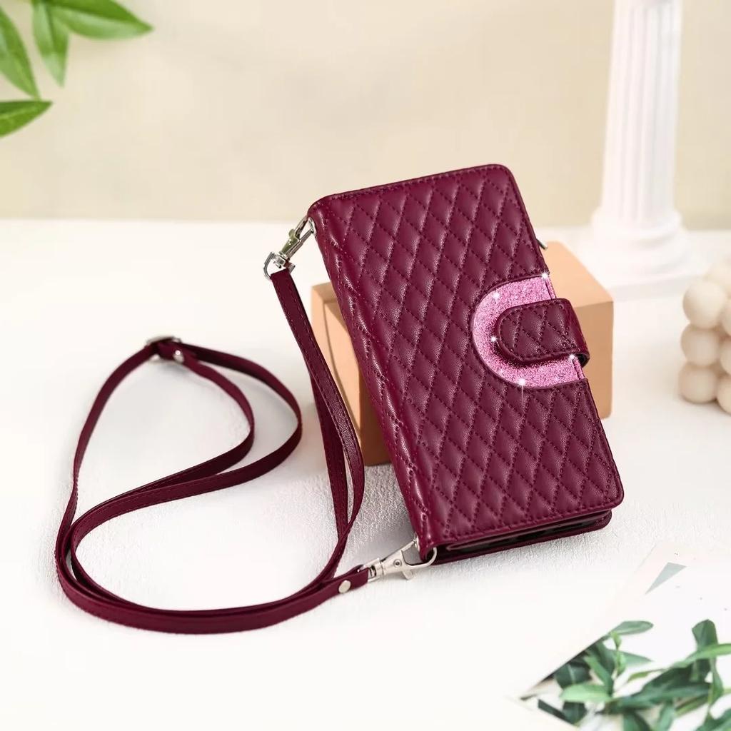 Long Lanyard Zipper Wallet Phone Case for Samsung Galaxy S25 S26 Ultra S24 S23 FE S22 Plus S21 S20 Note 20 Flip Leather Cover