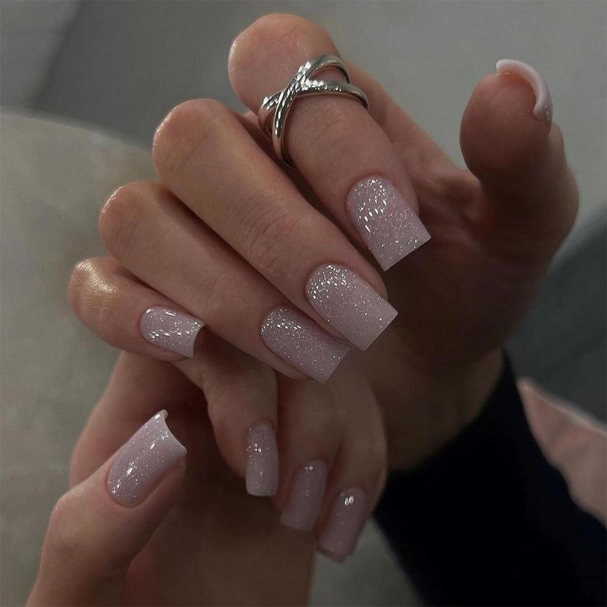 Блестящие супер-сияющие средние короткие квадратные накладные типсы для маникюра