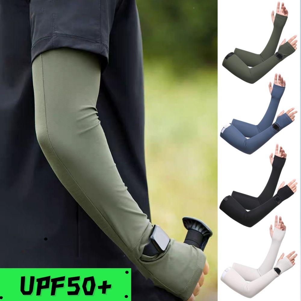 Sommer Herren Eis Seide Ärmel UPF50 Kühlende Armstulpen Outdoor Fahren Atmungsaktiv UV-Schutz Fingerlos Kühlende Armstulpen