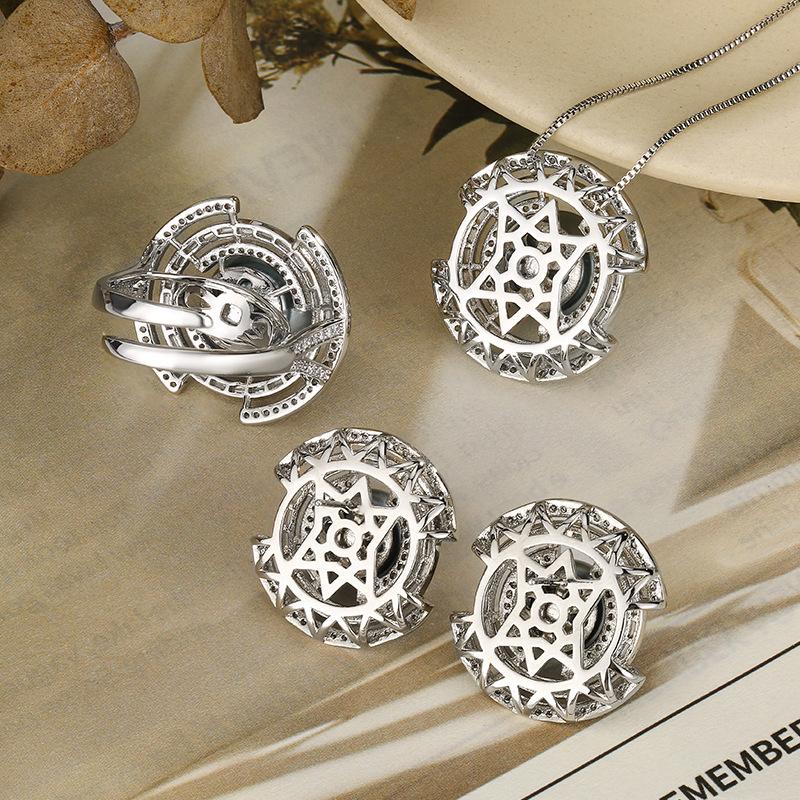 Accessories Set Earrings Necklace Ring Imitation Pearl Platinum Grey Beads Women'S High Sense Elegance