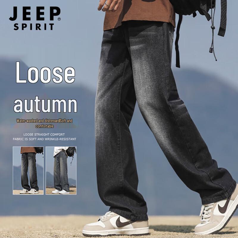 JEEP SPIRIT Men's Retro Loose Straight Leg Jeans
