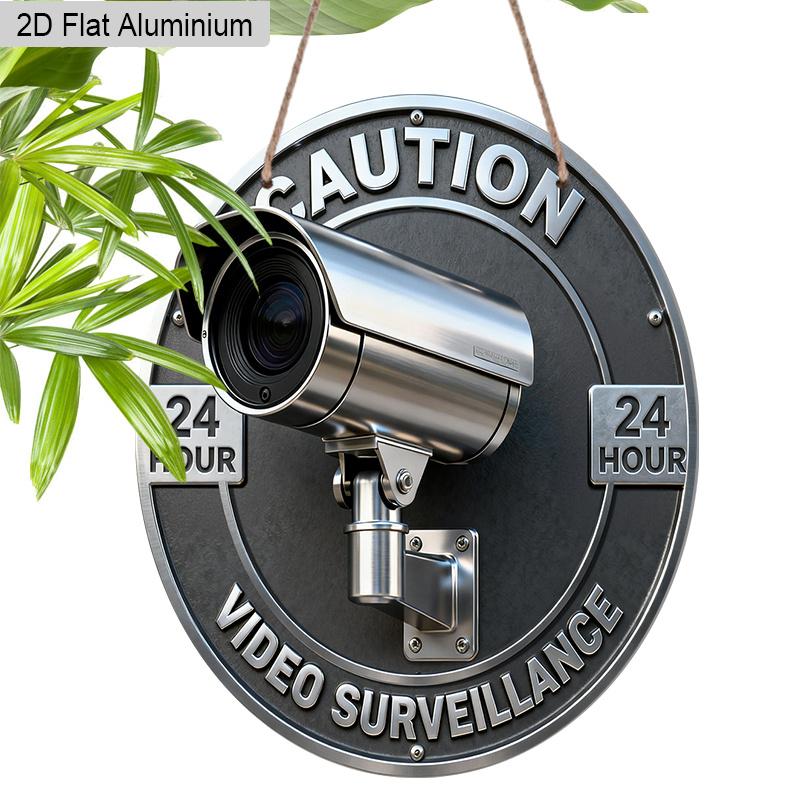 2D Flat Aluminium CAUTION Sign - Vintage Decorative Sign & Plaque with Security Camera Pattern - Ideal for Wall Decoration - No Electricity Needed