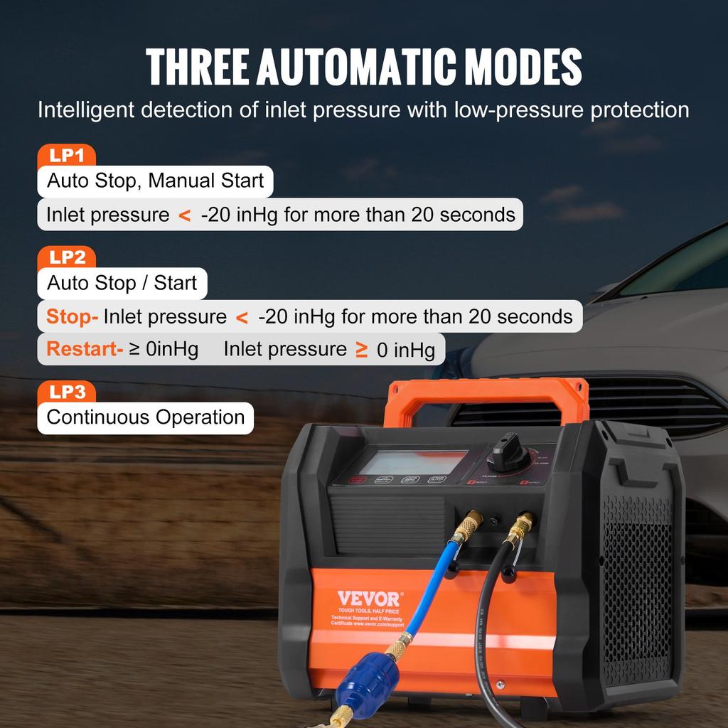 VEVOR Refrigerant Recovery Machine, 1 HP Dual Cylinder Portable AC Recovery Machine with 3000rpm Brushless Motor
